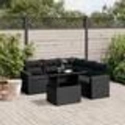 vidaXL Salon de jardin 6 pcs avec coussins noir résine tressée