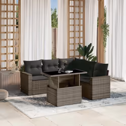 vidaXL Salon de jardin 6 pcs avec coussins gris résine tressée