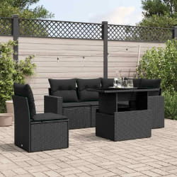 vidaXL Salon de jardin 6 pcs avec coussins noir résine tressée