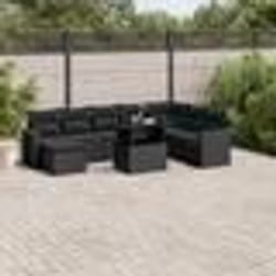 vidaXL Salon de jardin 9 pcs avec coussins noir résine tressée