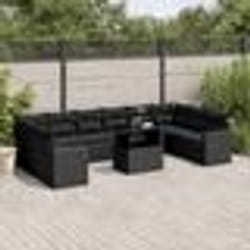 vidaXL Salon de jardin 11 pcs avec coussins noir résine tressée