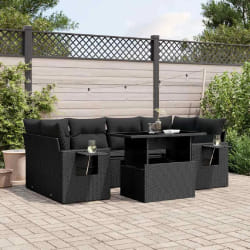 vidaXL Salon de jardin 7 pcs avec coussins noir résine tressée