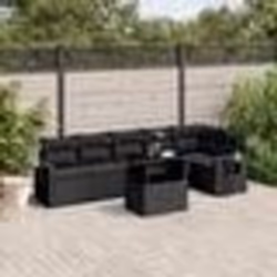 vidaXL Salon de jardin 7 pcs avec coussins noir résine tressée