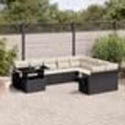 vidaXL Salon de jardin 10 pcs avec coussins noir résine tressée
