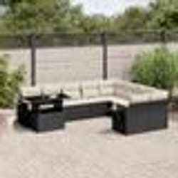 vidaXL Salon de jardin 10 pcs avec coussins noir résine tressée