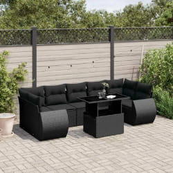 vidaXL Salon de jardin 8 pcs avec coussins noir résine tressée