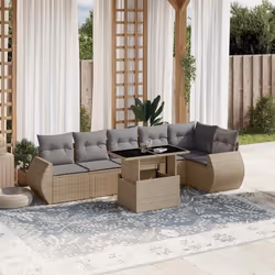 vidaXL Salon de jardin avec coussins 7 pcs beige résine tressée