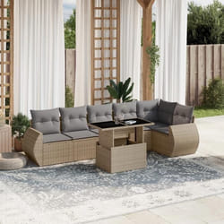 vidaXL Salon de jardin avec coussins 7 pcs beige résine tressée