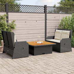 vidaXL Salon de Jardin 3 pcs - Noir Résine Tressée