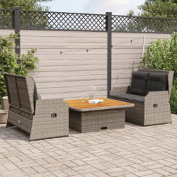 vidaXL Salon de jardin 3 pcs - Gris résine tressée