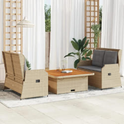 vidaXL Salon de jardin 3 pcs - Beige