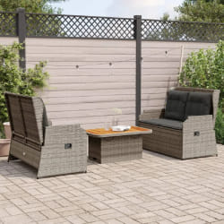 vidaXL Salon de jardin 3 pcs - Gris
