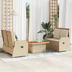 vidaXL Salon de jardin 3 pcs beige