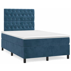 Vidaxl Sommier À Lattes De Lit Et Matelas Bleu Foncé 120x190cm Velours