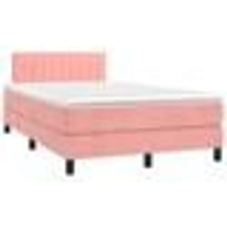 vidaXL Sommier à lattes de lit et matelas LED rose 120x190 cm velours - 120 x 190 cm