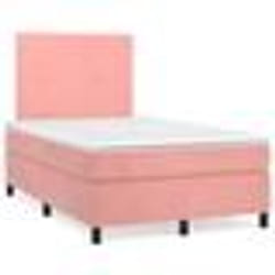 vidaXL Sommier à lattes de lit et matelas LED rose 120x190 cm velours - 120 x 190 cm