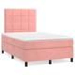 vidaXL Sommier à lattes de lit et matelas LED rose 120x190 cm velours - 120 x 190 cm