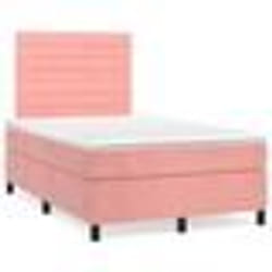 vidaXL Sommier à lattes de lit et matelas LED rose 120x190 cm velours - 120 x 190 cm