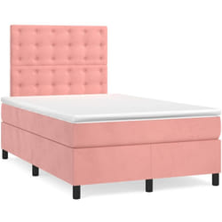vidaXL Sommier à lattes de lit et matelas LED rose 120x190 cm velours - 120 x 190 cm
