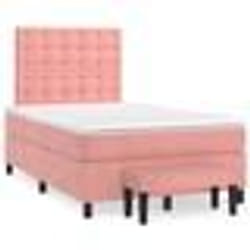 vidaXL Sommier à lattes de lit avec matelas rose 120x190 cm velours - 120 x 190 cm