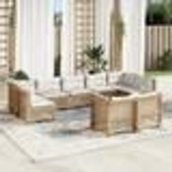 vidaXL Salon de jardin avec coussins 9 pcs beige résine tressée