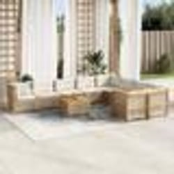 vidaXL Salon de jardin avec coussins 10 pcs beige résine tressée