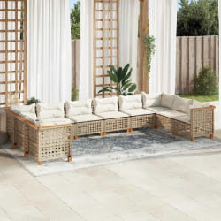 vidaXL Salon de jardin avec coussins 10 pcs beige résine tressée