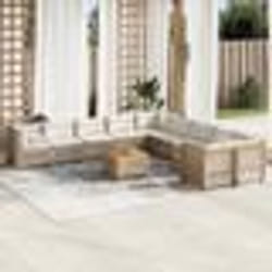 vidaXL Salon de jardin 11 pcs avec coussins beige résine tressée