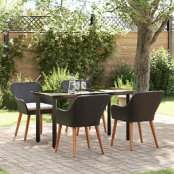 vidaXL Ensemble de Salle à Manger de Jardin 5 Pièces en Poly Rattan Noir