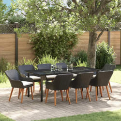 vidaXL Ensemble de Salle à Manger Jardin 9 Pièces Noir Poly Rattan