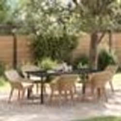 vidaXL Ensemble de salle à manger de jardin de 7 pièces beige en poly rotin
