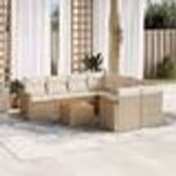 vidaXL Salon de jardin avec coussins 9 pcs beige résine tressée