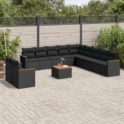 vidaXL Salon de jardin 12 pcs avec coussins - Noir