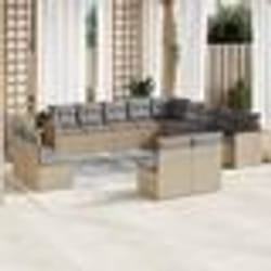 vidaXL Salon de jardin avec coussins 13 pcs beige résine tressée
