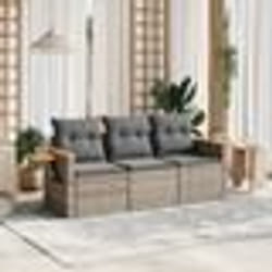 vidaXL Salon de jardin avec coussins 3 pcs gris résine tressée