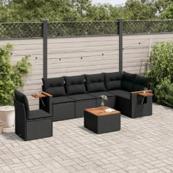 vidaXL Salon de jardin 7 pcs avec coussins noir résine tressée