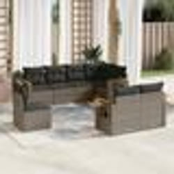 vidaXL Salon de jardin 8 pcs avec coussins gris résine tressée