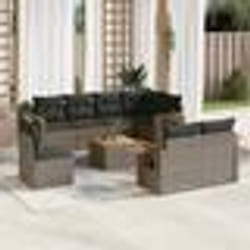 vidaXL Salon de jardin 9 pcs avec coussins gris résine tressée