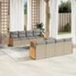 vidaXL Salon de jardin avec coussins 9 pcs beige résine tressée