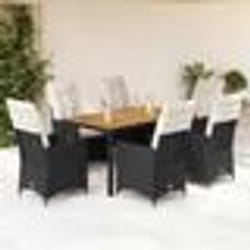 vidaXL Ensemble à manger de jardin coussins 7pcs Noir Résine tressée