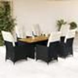 vidaXL Ensemble à manger de jardin coussins 7 pcs noir résine tressée