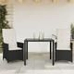 vidaXL Ensemble de bistro 3 pcs avec coussins noir résine tressée