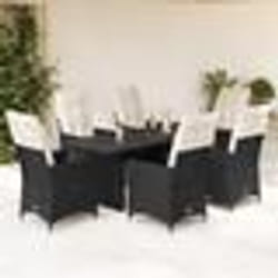 vidaXL Ensemble à manger de jardin coussins 7 pcs noir résine tressée