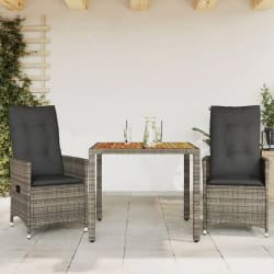 vidaXL Ensemble de bistro 3 pcs avec coussins gris résine tressée