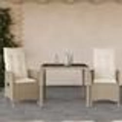 vidaXL Ensemble de bistro 3 pcs avec coussins beige résine tressée
