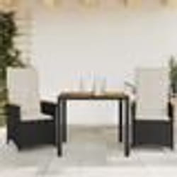 vidaXL Ensemble de bistro 3 pcs avec coussins noir résine tressée
