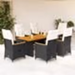 vidaXL Ensemble à manger de jardin coussins 7 pcs noir résine tressée