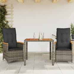 vidaXL Ensemble de bistro 3 pcs avec coussins gris résine tressée