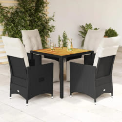 vidaXL Ensemble à manger de jardin coussins 5pcs Noir Résine tressée