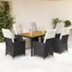 vidaXL Ensemble à manger de jardin coussins 7 pcs noir résine tressée